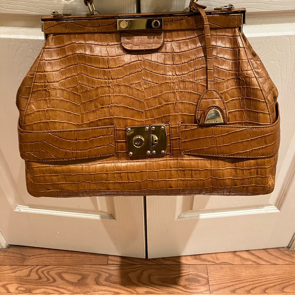 Via Spiga Brown Croc-Embossed Satchel